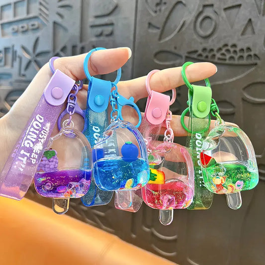 Summer Liquid Quicksand Fruit Ice Cream Keychain Pendant