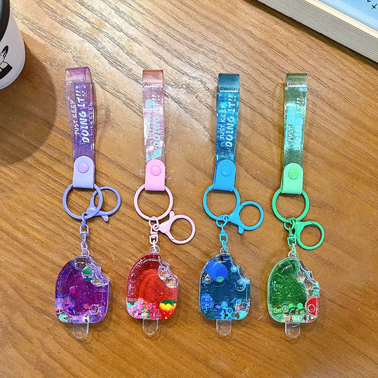 Summer Liquid Quicksand Fruit Ice Cream Keychain Pendant