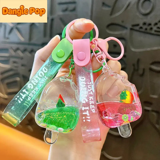 Summer Liquid Quicksand Fruit Ice Cream Keychain Pendant