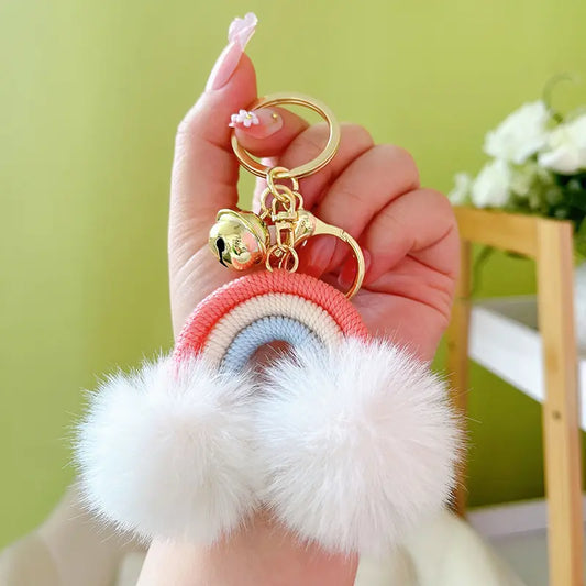 Creative Rainbow Fur Ball Keychain Pendant