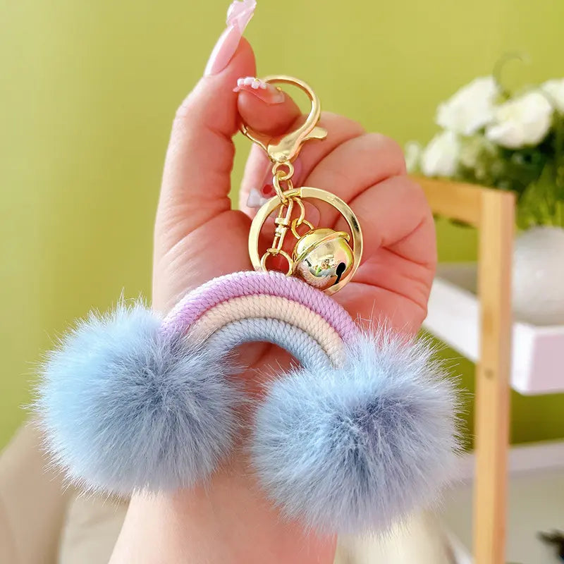 Creative Rainbow Fur Ball Keychain Pendant