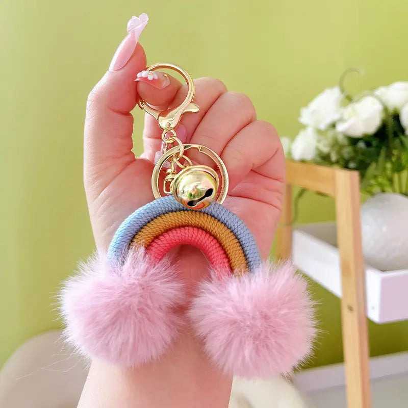 Creative Rainbow Fur Ball Keychain Pendant