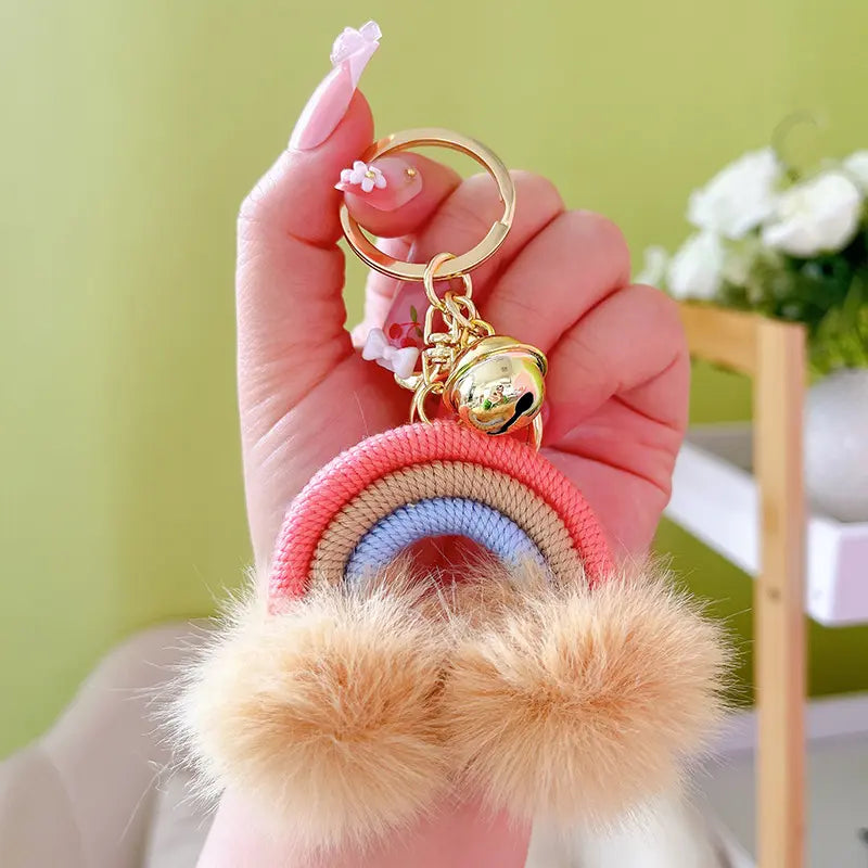 Creative Rainbow Fur Ball Keychain Pendant