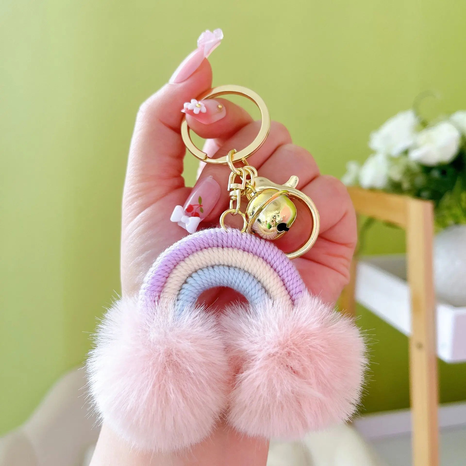 Creative Rainbow Fur Ball Keychain Pendant