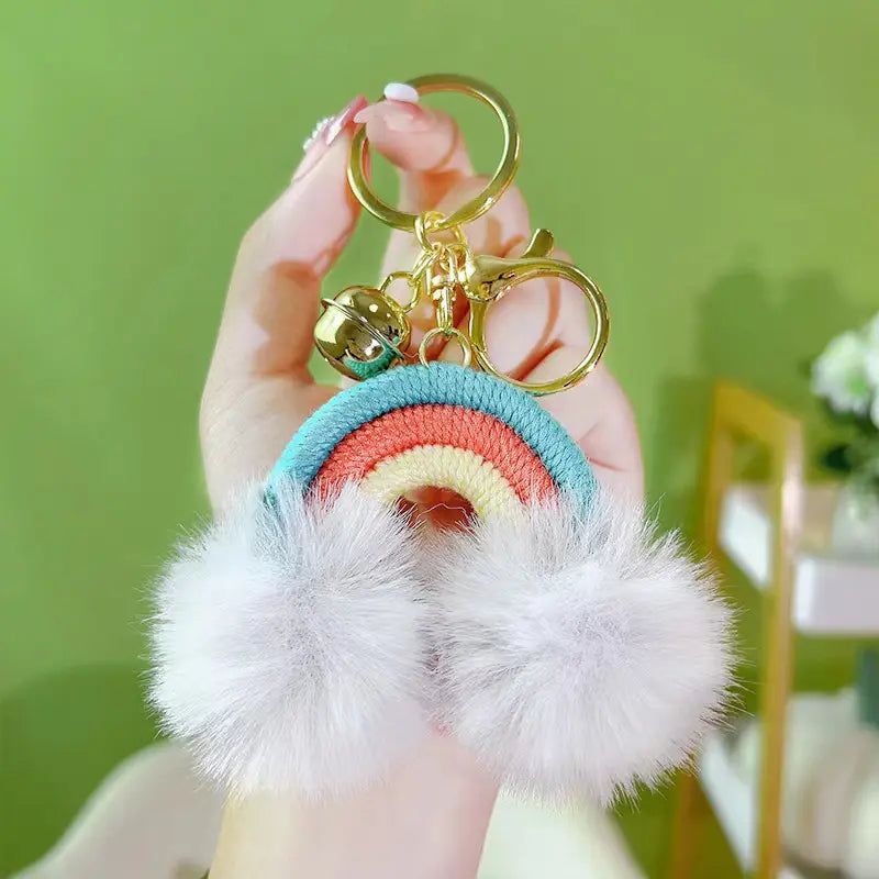 Creative Rainbow Fur Ball Keychain Pendant