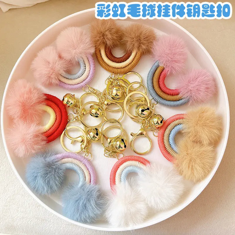 Creative Rainbow Fur Ball Keychain Pendant