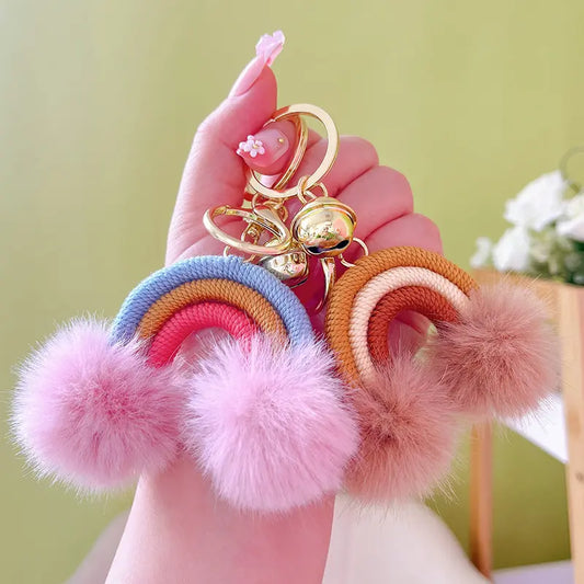 Creative Rainbow Fur Ball Keychain Pendant
