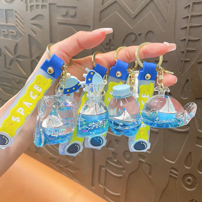 Sailboat Floating Bottle Quicksand Keychain Pendant