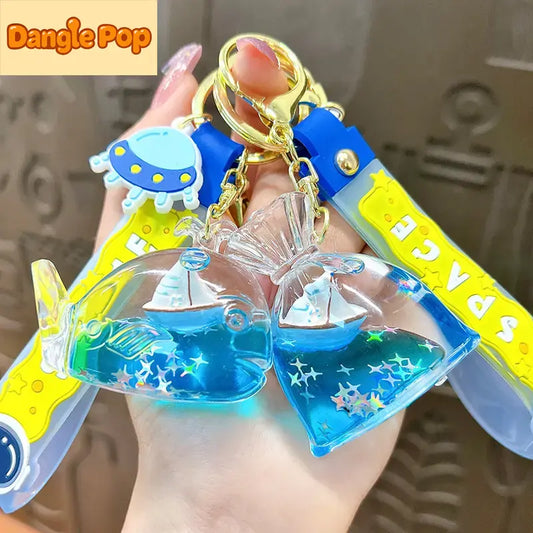 Sailboat Floating Bottle Quicksand Keychain Pendant