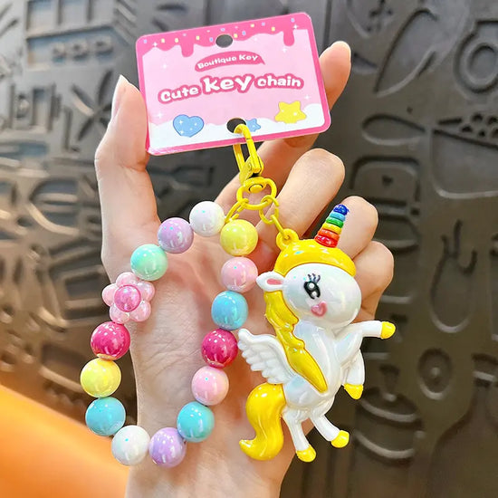 Soft Rubber Unicorn Beaded Keychain Pendant