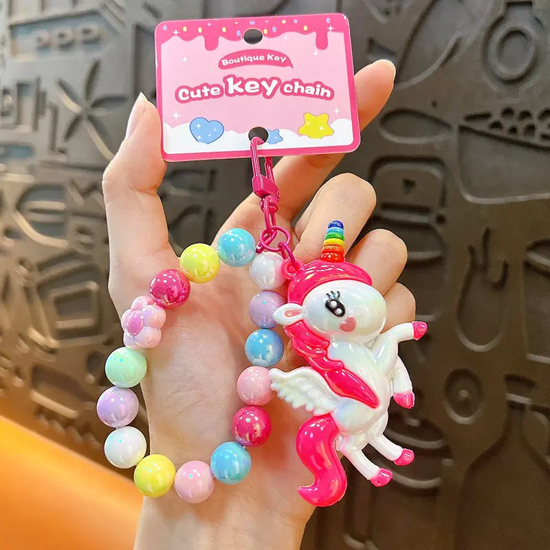 Soft Rubber Unicorn Beaded Keychain Pendant