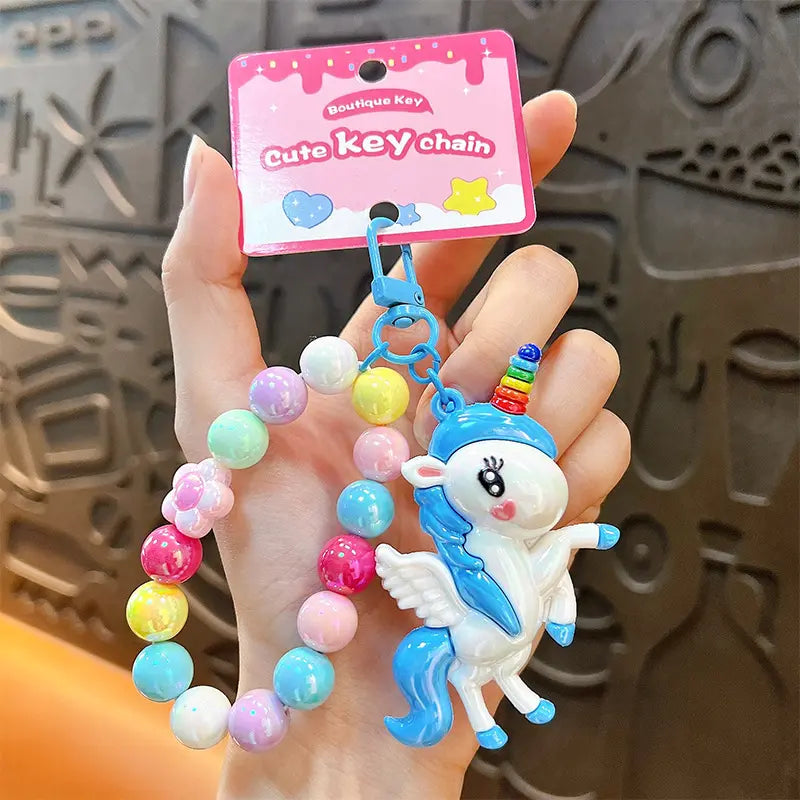 Soft Rubber Unicorn Beaded Keychain Pendant