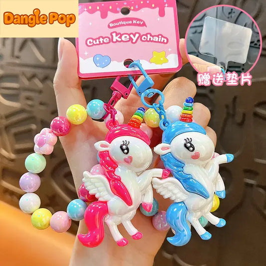 Soft Rubber Unicorn Beaded Keychain Pendant