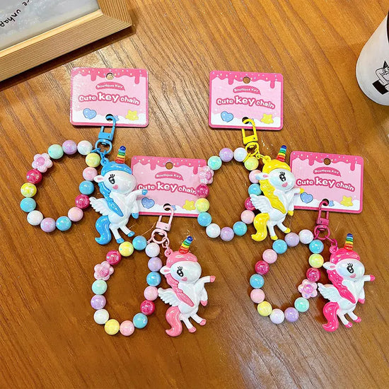 Soft Rubber Unicorn Beaded Keychain Pendant
