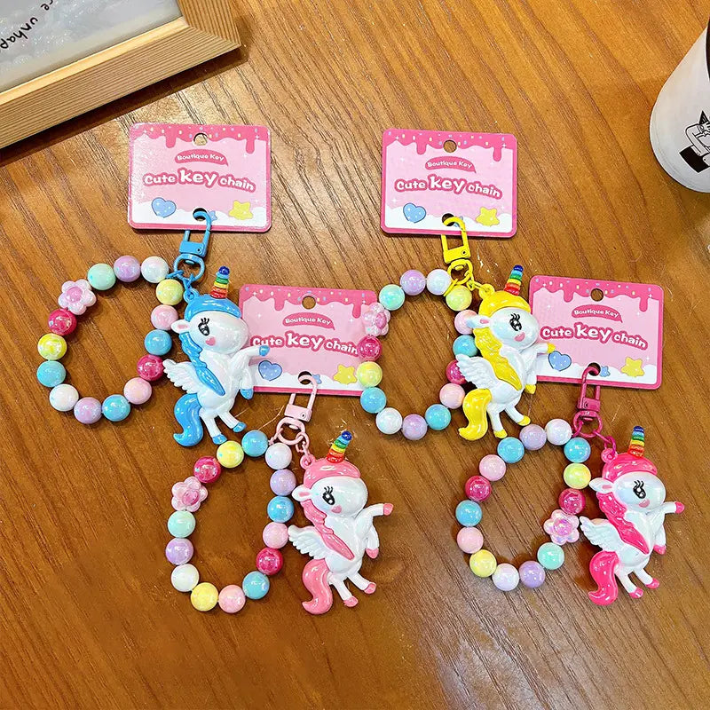 Soft Rubber Unicorn Beaded Keychain Pendant