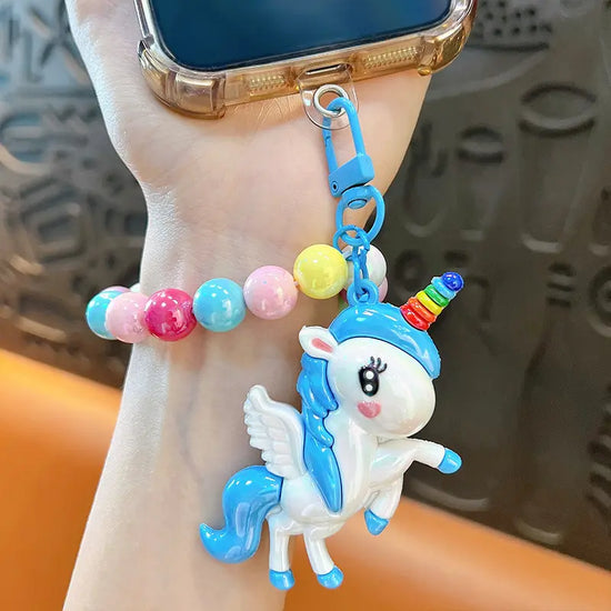 Soft Rubber Unicorn Beaded Keychain Pendant