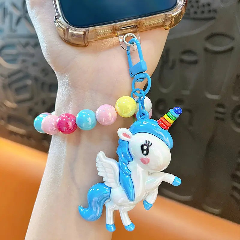 Soft Rubber Unicorn Beaded Keychain Pendant