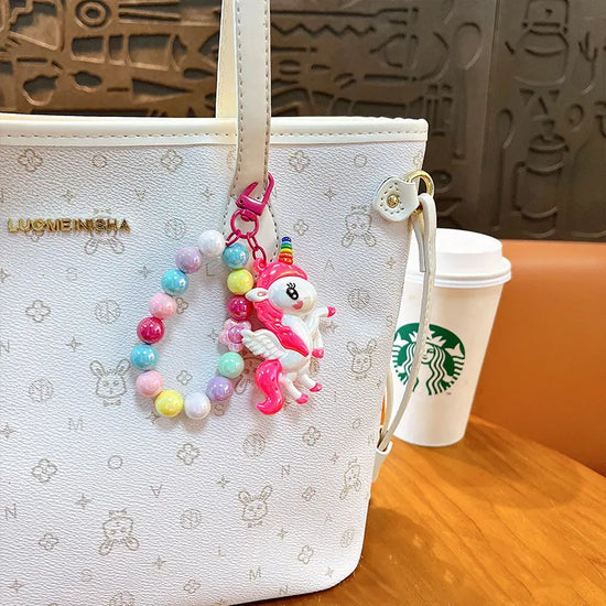 Soft Rubber Unicorn Beaded Keychain Pendant