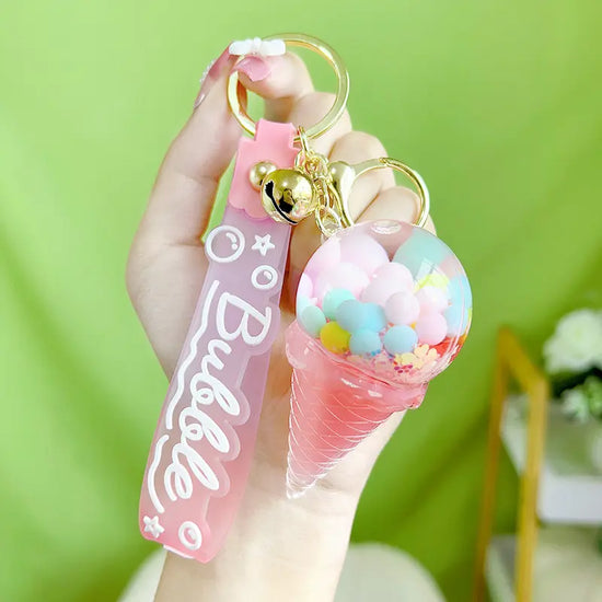 Sugar Bean Ice Cream Liquid Quicksand Luminous Keychain Pendant