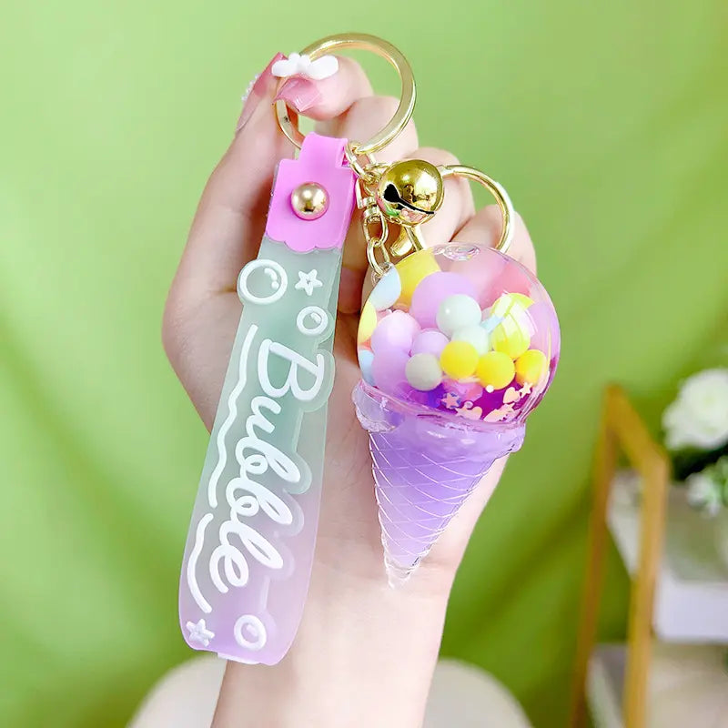 Sugar Bean Ice Cream Liquid Quicksand Luminous Keychain Pendant