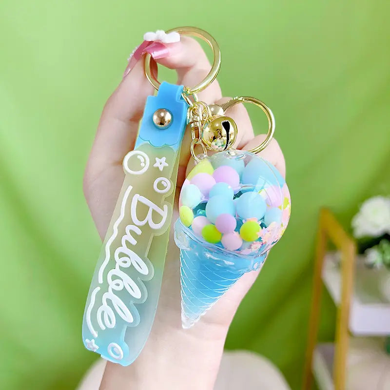 Sugar Bean Ice Cream Liquid Quicksand Luminous Keychain Pendant