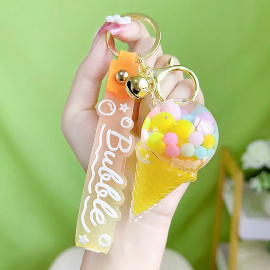 Sugar Bean Ice Cream Liquid Quicksand Luminous Keychain Pendant