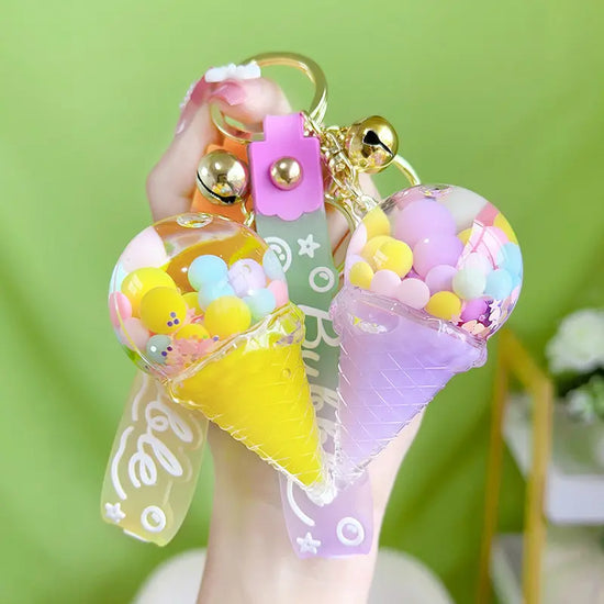Sugar Bean Ice Cream Liquid Quicksand Luminous Keychain Pendant