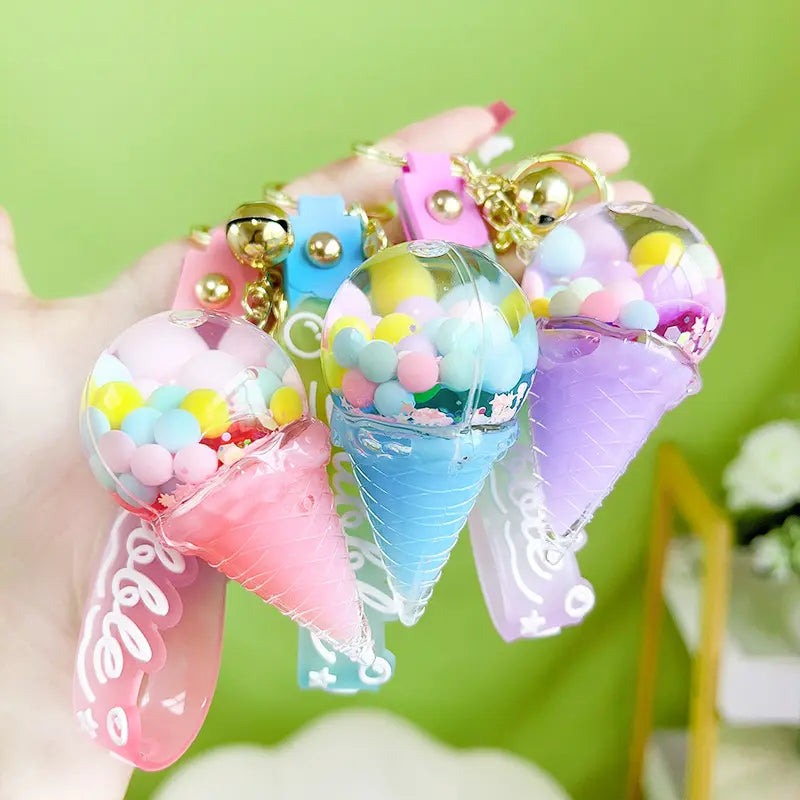 Sugar Bean Ice Cream Liquid Quicksand Luminous Keychain Pendant