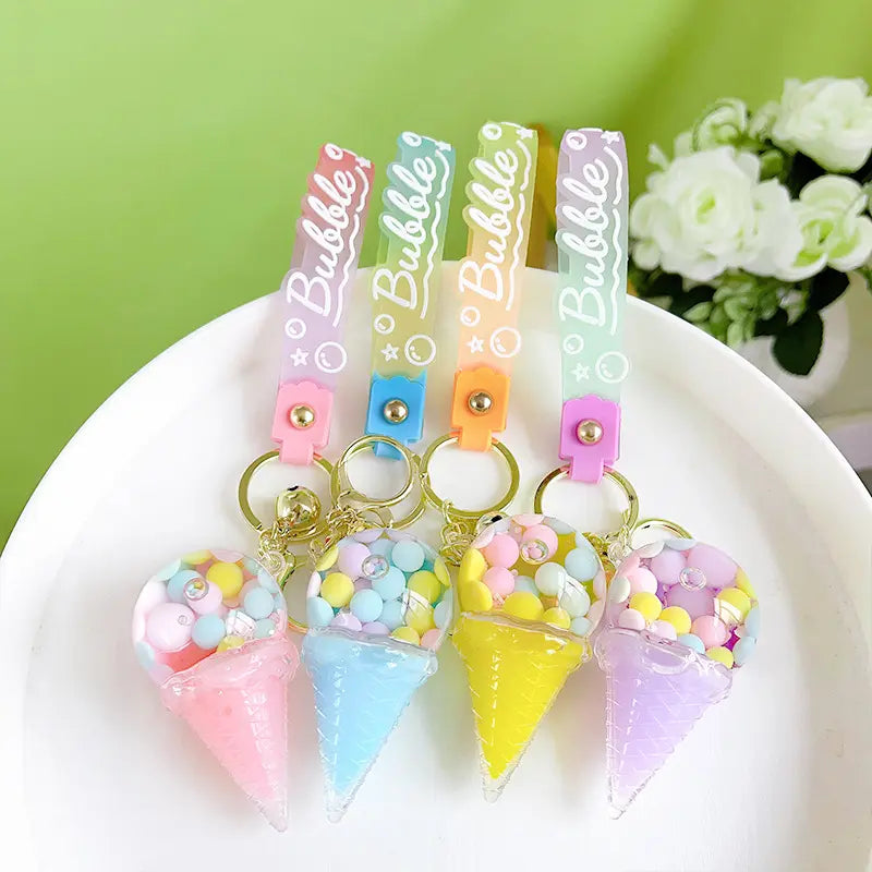Sugar Bean Ice Cream Liquid Quicksand Luminous Keychain Pendant