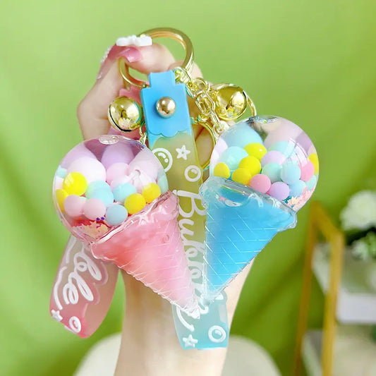 Sugar Bean Ice Cream Liquid Quicksand Luminous Keychain Pendant