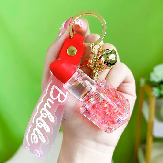 Lipstick Liquid Quicksand Luminous Keychain Pendant