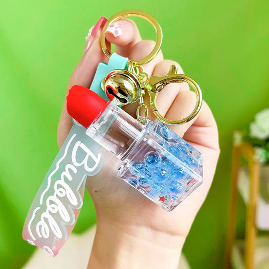 Lipstick Liquid Quicksand Luminous Keychain Pendant