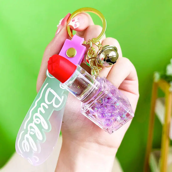 Lipstick Liquid Quicksand Luminous Keychain Pendant