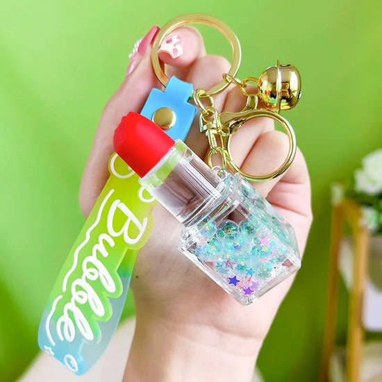 Lipstick Liquid Quicksand Luminous Keychain Pendant
