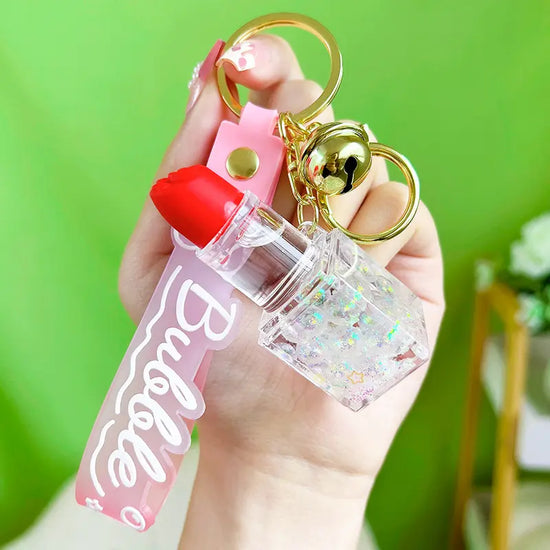 Lipstick Liquid Quicksand Luminous Keychain Pendant