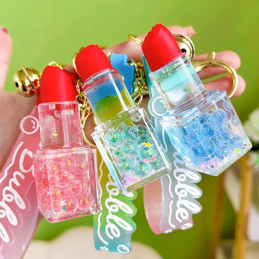Lipstick Liquid Quicksand Luminous Keychain Pendant