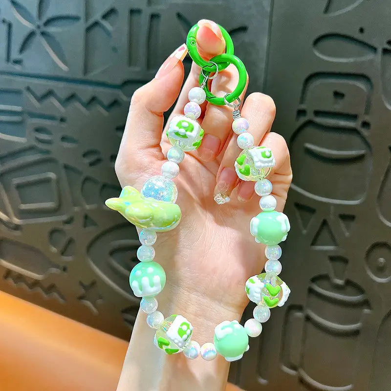 Hand-Painted Beads Phone Chain Keychain Pendant