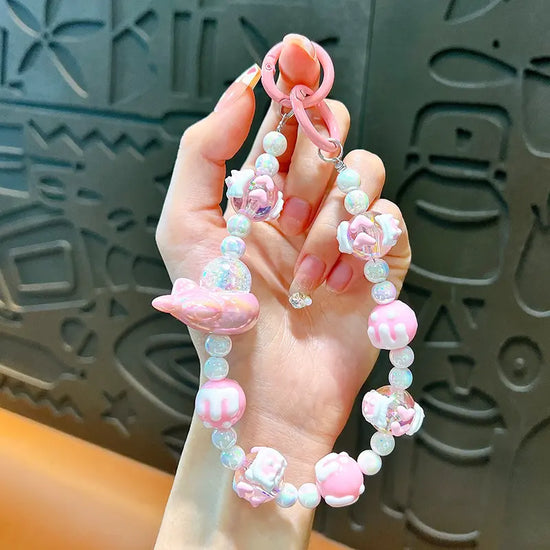 Hand-Painted Beads Phone Chain Keychain Pendant