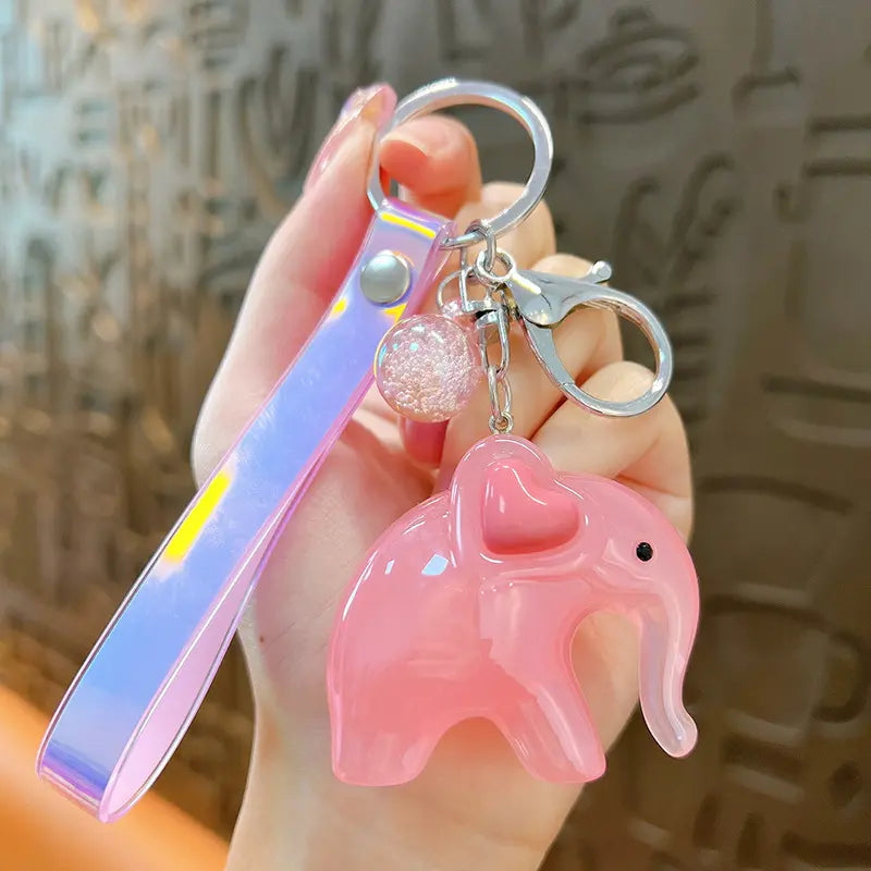 Jelly Color Elephant Keychain Pendant