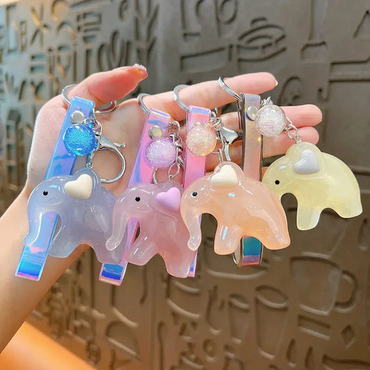 Jelly Color Elephant Keychain Pendant