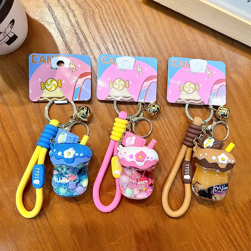 Candy Cream Jar Liquid Quicksand Keychain Pendant