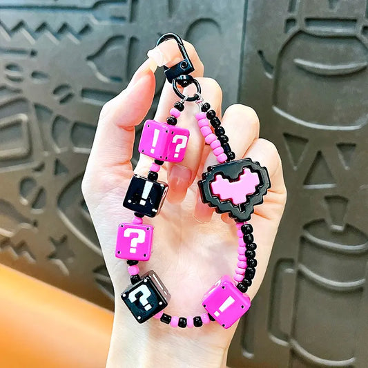 Question Mark Building Block Beaded Keychain Pendant