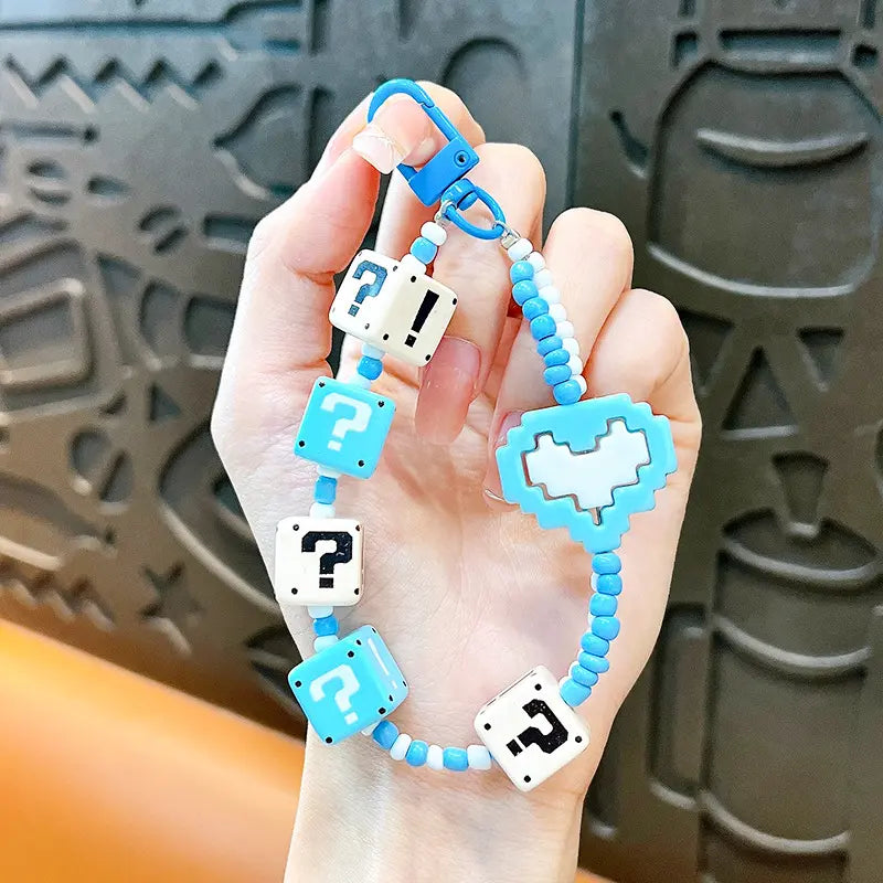 Question Mark Building Block Beaded Keychain Pendant
