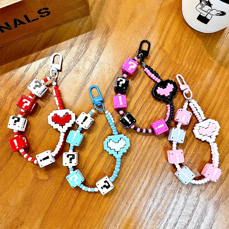 Question Mark Building Block Beaded Keychain Pendant