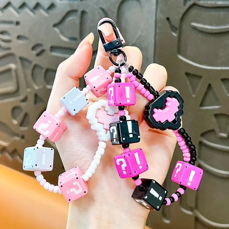 Question Mark Building Block Beaded Keychain Pendant