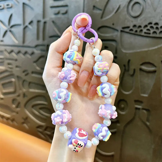 Beaded Square Hand Painted Beads Phone Chain Keychain Pendant
