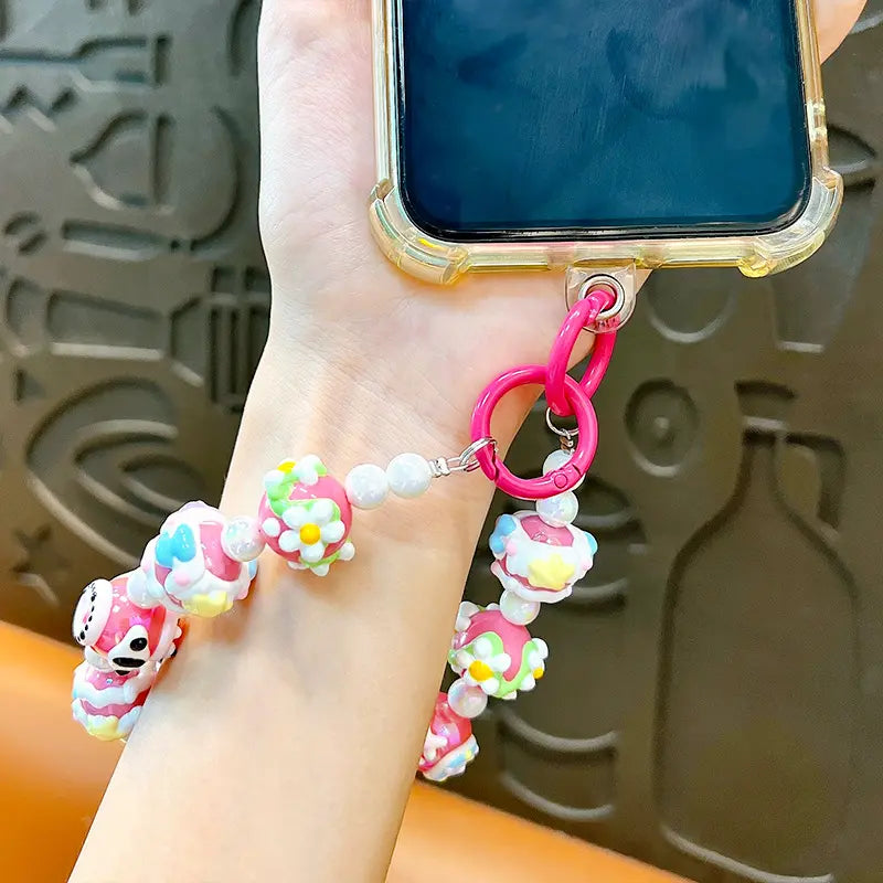 Beaded Square Hand Painted Beads Phone Chain Keychain Pendant