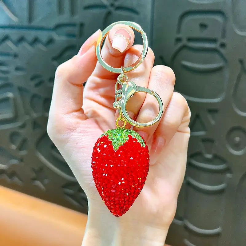 Full Diamond Strawberry Keychain Pendant
