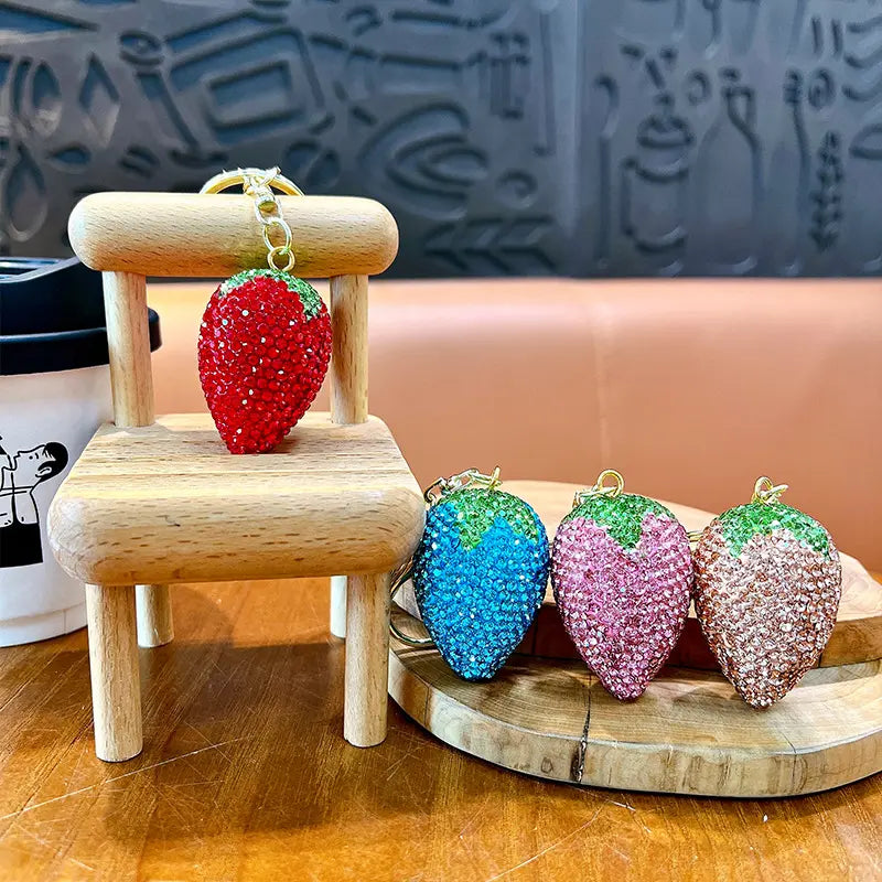 Full Diamond Strawberry Keychain Pendant