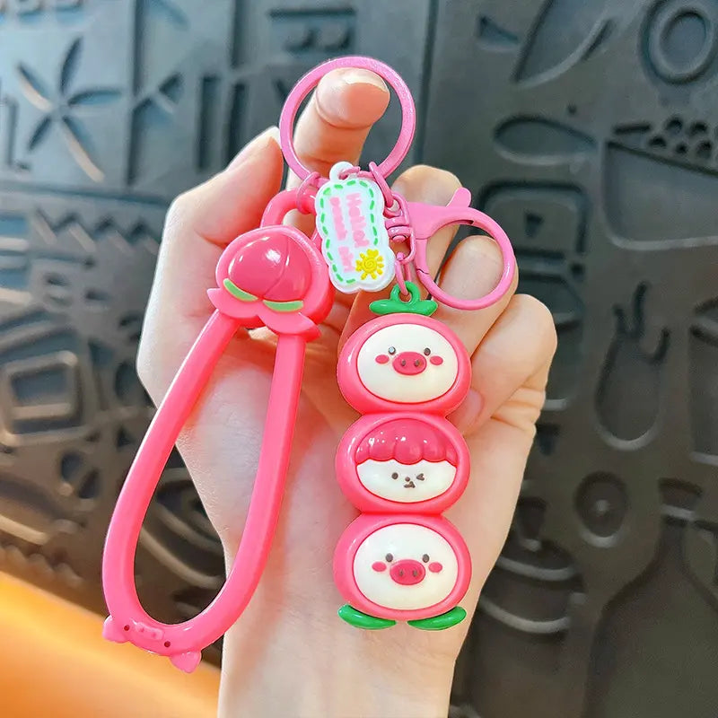 Cute Peach Fruit Girl Keychain Pendant